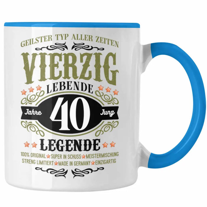 40. Geburtstag Tasse Mann Geschenk 40er Geschenkidee 40 Vater Männer Lustig Geschenke 40 Jahre Alt Streng Limitiert Männer Vater Blau Trendation