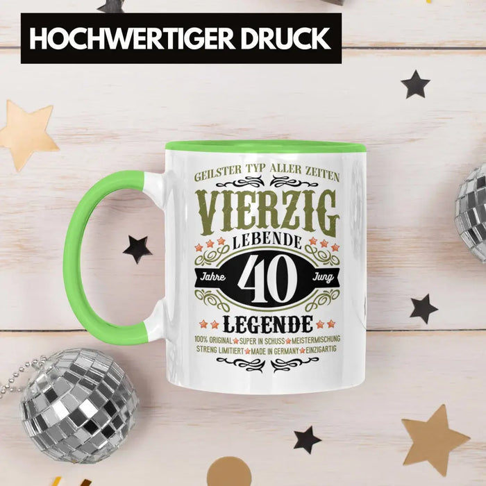 40. Geburtstag Tasse Mann Geschenk 40er Geschenkidee 40 Vater Männer Lustig Geschenke 40 Jahre Alt Streng Limitiert Männer Vater Grün Trendation