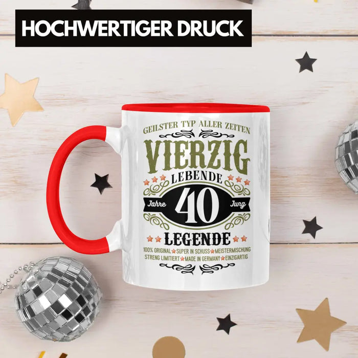 40. Geburtstag Tasse Mann Geschenk 40er Geschenkidee 40 Vater Männer Lustig Geschenke 40 Jahre Alt Streng Limitiert Männer Vater Rot Trendation