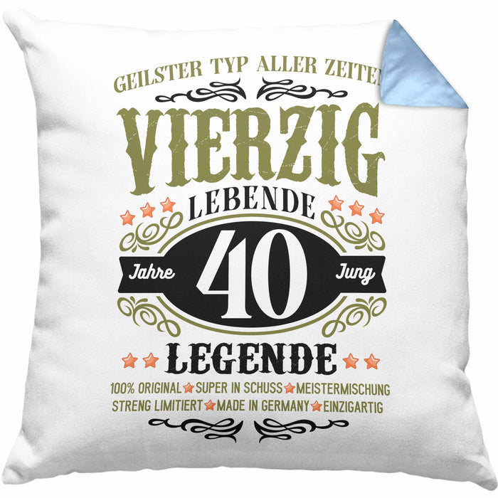 40. Geburtstag Kissen mit Füllung 40x40 Mann Geschenk 40er Geschenkidee 40 Vater Männer Lustig Geschenke 40 Jahre Alt Streng Limitiert Männer Vater (Grau) Blau Trendation