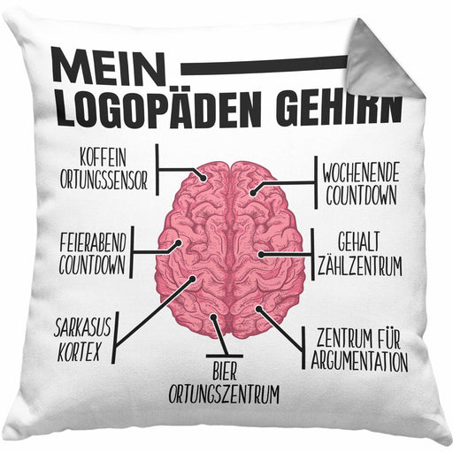 Logopädin Kissen mit Füllung 40x40 Geschenk Logopädie Logopäde Mein Logopädin Gehirn (Grau) Grau Trendation