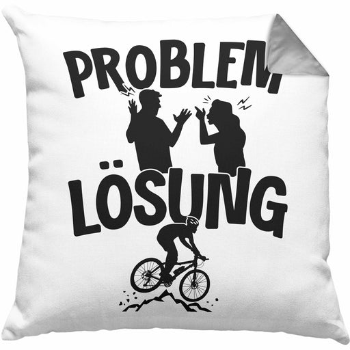Mountainbike Kissen mit Füllung 40x40 Geschenk für Mountainbiker Männer Geschenkidee Problem und Lösung Mountainbike Berge MTB (Grau) Grau Trendation