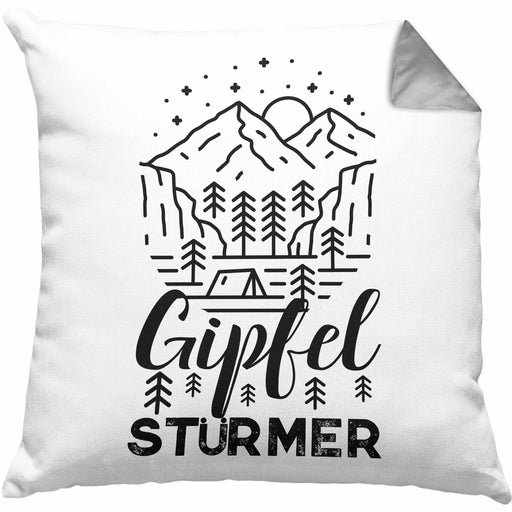 Gipfel Stürmer Kissen mit Füllung 40x40 Geschenk Wandern Geschenkidee Wandern Berge (Grau) Grau Trendation