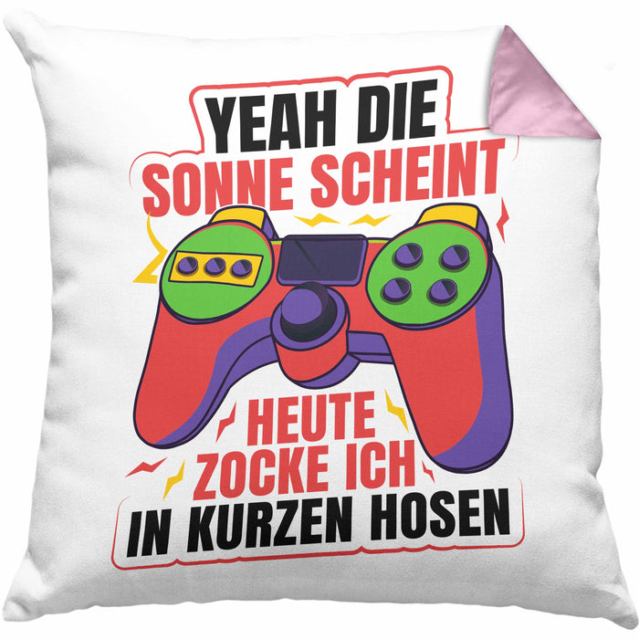 Lustige Gamer Kissen mit Füllung 40x40 Zocker Geschenk Gamer Gamergirl Geschenkidee Geburtstag Yeah Die Sonne Scheint (Grau) Rosa Trendation