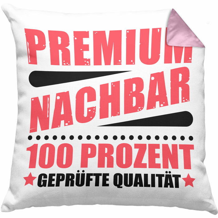 Premium Nachbar Kissen mit Füllung 40x40 Geschenk Bester Nachbar Geschenkidee Nachbarn (Grau) Rosa Trendation