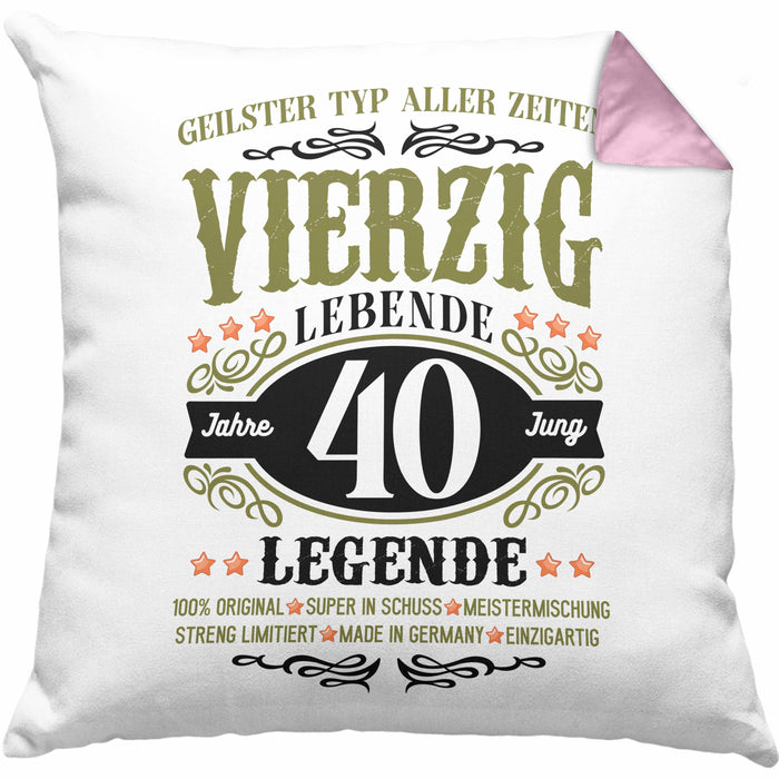 40. Geburtstag Kissen mit Füllung 40x40 Mann Geschenk 40er Geschenkidee 40 Vater Männer Lustig Geschenke 40 Jahre Alt Streng Limitiert Männer Vater (Grau) Rosa Trendation