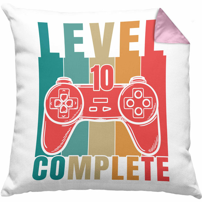 10. Geburtstag Junge Lustige Gamer Kissen mit Füllung 40x40 Zocker Geschenk Gamer Gamergirl Geschenkidee Geburtstag 10er Geburtstag (Grau) Rosa Trendation