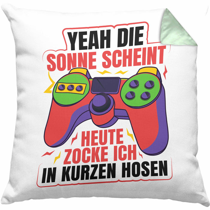 Lustige Gamer Kissen mit Füllung 40x40 Zocker Geschenk Gamer Gamergirl Geschenkidee Geburtstag Yeah Die Sonne Scheint (Grau) Grün Trendation