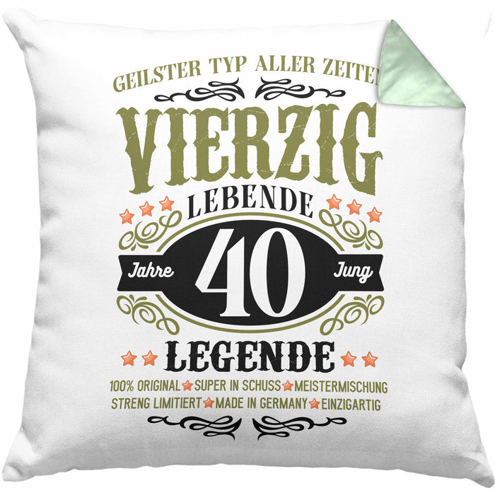 40. Geburtstag Kissen mit Füllung 40x40 Mann Geschenk 40er Geschenkidee 40 Vater Männer Lustig Geschenke 40 Jahre Alt Streng Limitiert Männer Vater (Grau) Grün Trendation