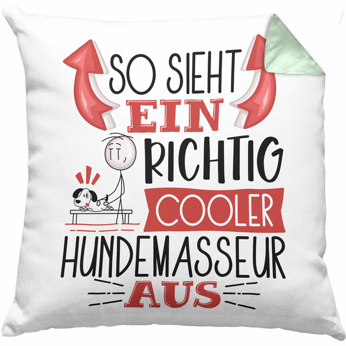Hundemasseur Kissen mit Füllung 40x40 So Sieht Ein Richtig Cooler Hundemasseur Aus Geschenk Lustiger Spruch Geschenkidee (Grau) Grün Trendation