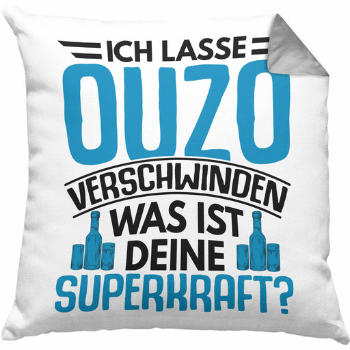 Ouzo Schnaps Kissen mit Füllung 40x40 Geschenk Greiche Griechenland Geschenkidee Lustiger Spruch (Grau) Grau Trendation