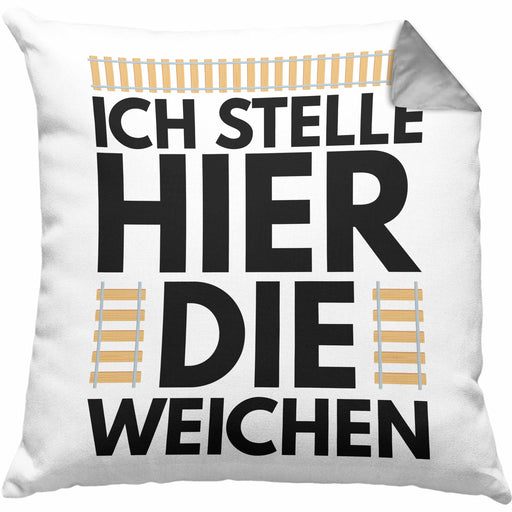 Ich Stelle Hier Die Weichen Lokführer Kissen mit Füllung 40x40 Geschenk Eisenbahner Spruch Lokomotive Geschenkidee Eisenbahn (Grau) Grau Trendation