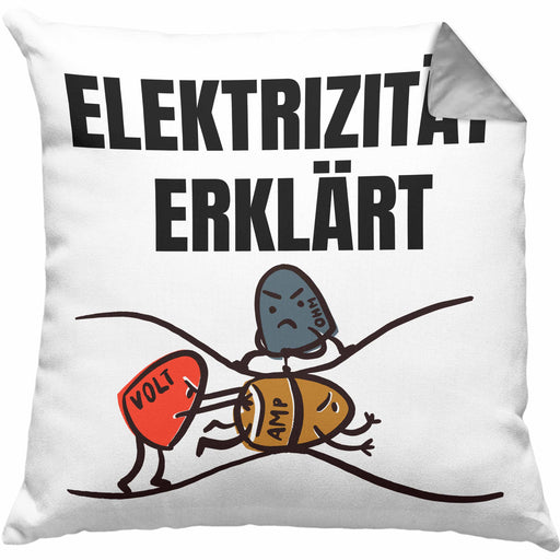 Elektriker Kissen mit Füllung 40x40 Geschenk Elektromeister Lustiger Spruch Männer Geschenkidee Elektrizität Erklärt Watt Volt Ohm (Grau) Grau Trendation
