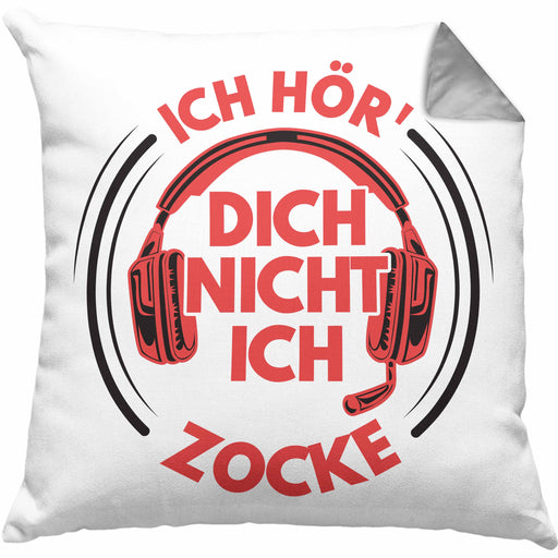 Zocker Kissen mit Füllung 40x40 Geschenk Ich Höre Dich Nicht Ich Zocke Gamer Geschenkidee Lustiger Spruch Gaming (Grau) Grau Trendation