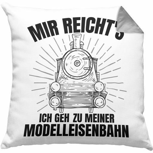 Mir Reichts Ich Geh Zu Meiner Modelleisenbahn Geschenk Kissen mit Füllung 40x40 Dampflok Spruch Mönner Geschenkdidee (Grau) Grau Trendation