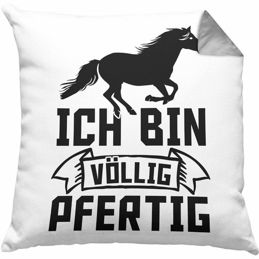 Reiterin Kissen mit Füllung 40x40 Geschenk Ich Bin Völlig Pfertig Geschenkidee Für Pferde-Liebhaber Lustiger Spruch (Grau) Grau Trendation