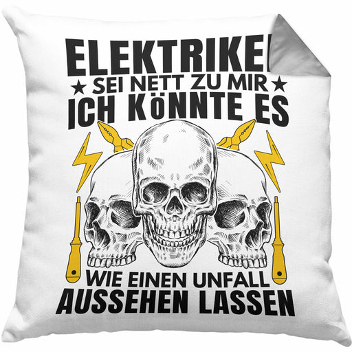 Elektriker Kissen mit Füllung 40x40 Geschenk Elektromeister Lustiger Spruch Männer Geschenkidee Wie Ein Unfall Aussehen Lassen (Grau) Grau Trendation