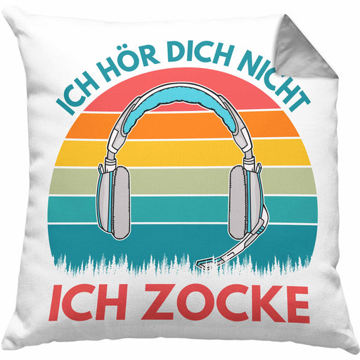 Zocker Kissen mit Füllung 40x40 Geschenk Ich Höre Dich Nicht Ich Zocke Gamer Geschenkidee (Grau) Grau Trendation