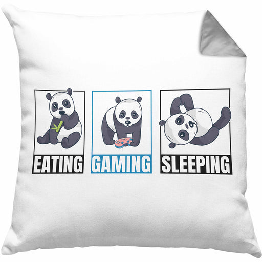 Lustige Panda Kissen mit Füllung 40x40 Geschenk Gamer Gaming Zocker Geschenkidee für Jungs (Grau) Grau Trendation