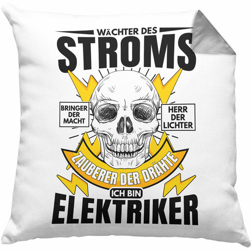 Elektriker Kissen mit Füllung 40x40 Geschenk Elektromeister Lustiger Spruch Männer Geschenkidee Wächter Des Stroms (Grau) Grau Trendation