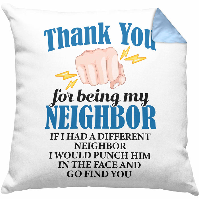 Bester Nachbar Geschenk für Nachbarn Kissen mit Füllung 40x40 Geschenkidee Beste Nachbarn der Welt (Grau) Blau Trendation