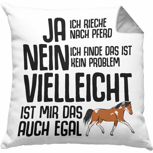 Lustige Reiter Sprüche Geschenk Kissen mit Füllung 40x40 Reiterin Pferde Mädchen Geschenkidee Pferde Grafik Ja Ich Rieche Nach Pferd (Grau) Grau Trendation