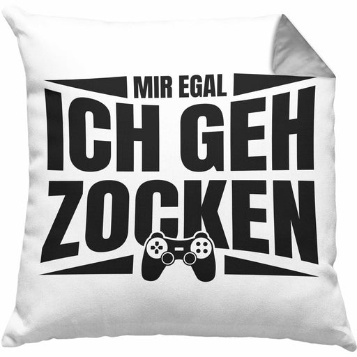 Zocker Kissen mit Füllung 40x40 Geschenk Mir Egal Ich Geh Zocken Gamer Geschenkidee (Grau) Grau Trendation