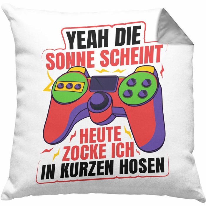 Lustige Gamer Kissen mit Füllung 40x40 Zocker Geschenk Gamer Gamergirl Geschenkidee Geburtstag Yeah Die Sonne Scheint (Grau) Grau Trendation
