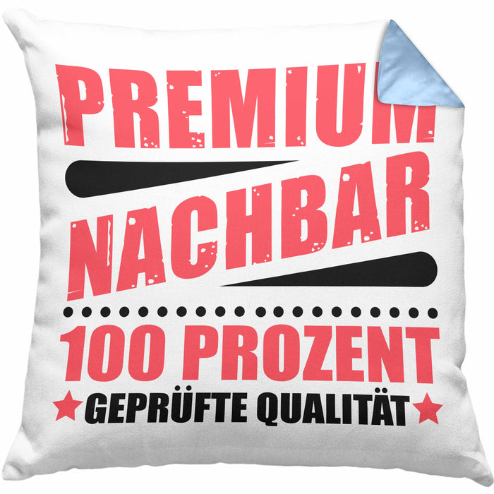 Premium Nachbar Kissen mit Füllung 40x40 Geschenk Bester Nachbar Geschenkidee Nachbarn (Grau) Blau Trendation