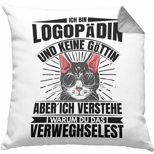 Logopädin Lustiger Spruch Kissen mit Füllung 40x40 Geschenk Logopädie (Grau) Grau Trendation