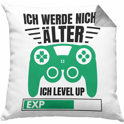 Zocker Kissen mit Füllung 40x40 Geschenk Gamer Geschenkidee Lustiger Spruch Gaming Geburtstag Ich Level Up (Grau) Grau Trendation