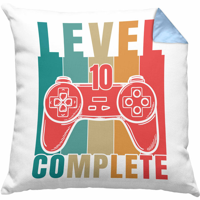 10. Geburtstag Junge Lustige Gamer Kissen mit Füllung 40x40 Zocker Geschenk Gamer Gamergirl Geschenkidee Geburtstag 10er Geburtstag (Grau) Blau Trendation