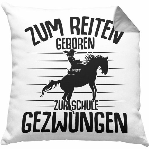 Lustige Reiter Sprüche Geschenk Kissen mit Füllung 40x40 Reiterin Pferde Mädchen Geschenkidee Zum Reiten Geboren (Grau) Grau Trendation