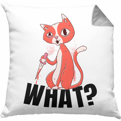 What Katze Geschenk Grafik Lustige Katze Kissen mit Füllung 40x40 (Grau) Grau Trendation