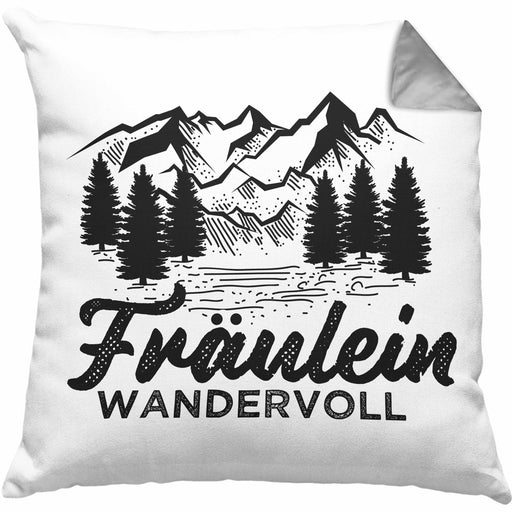 Fräulein Wandervoll Kissen mit Füllung 40x40 Geschenk Wandern Frauen Geschenkidee Lustige Kissen mit Füllung 40x40 zum Wandern (Grau) Grau Trendation