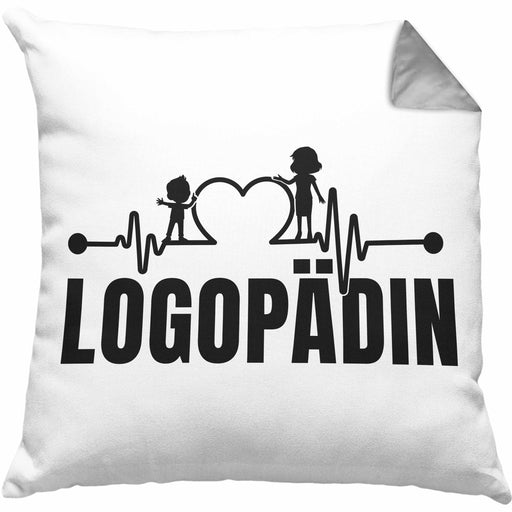 Logopädin Herzschlag Kissen mit Füllung 40x40 Geschenk Logopädie Logopäde (Grau) Grau Trendation
