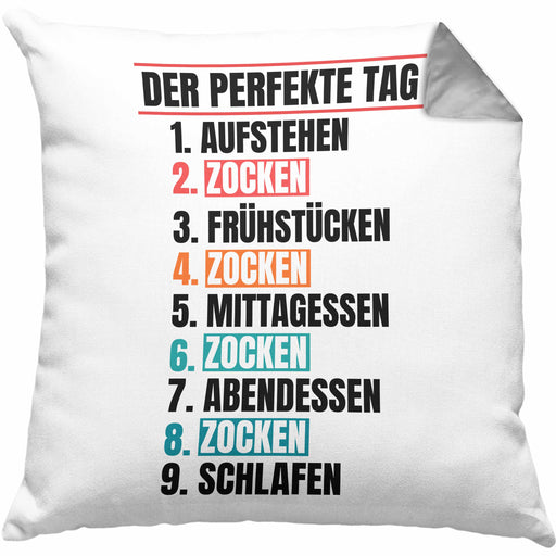 Zocker Kissen mit Füllung 40x40 Geschenk Der tolle Gaming Tag Gamer Geschenkidee Lustiger Spruch Gaming (Grau) Grau Trendation