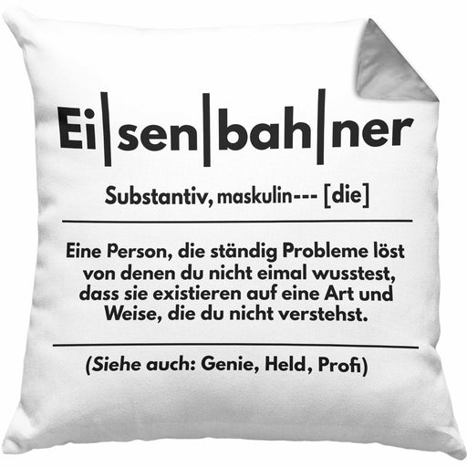 Eisenbahner Geschenk Modelleisenbahn Geschenk Kissen mit Füllung 40x40 Dampflok Spruch Mönner Geschenkdidee (Grau) Grau Trendation