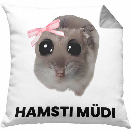 Sad Hamster Meme Lustige Kissen mit Füllung 40x40 Hamsti Trauriger Hamster Büro Hamsti Müdi (Grau) Grau Trendation