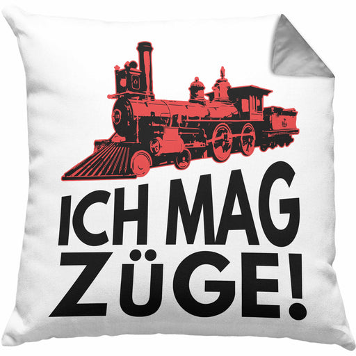 ich Mag Züge Kissen mit Füllung 40x40 Geschenk Eisenbahner Lokführer Spruch Lokomotive Geschenkidee Eisenbahn (Grau) Grau Trendation