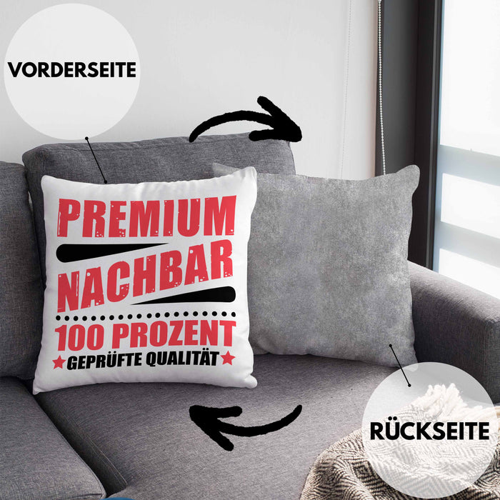 Premium Nachbar Kissen mit Füllung 40x40 Geschenk Bester Nachbar Geschenkidee Nachbarn (Grau) Grau Trendation