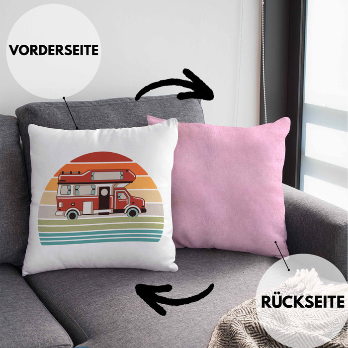 Wohnwagen Camper Kissen mit Füllung 40x40 Geschenke Wohnmobil für Männer Campingwagen Geschenkidee Zubehör Camping Opa Oma Rentner Lustig Grafik (Grau) Rosa Trendation