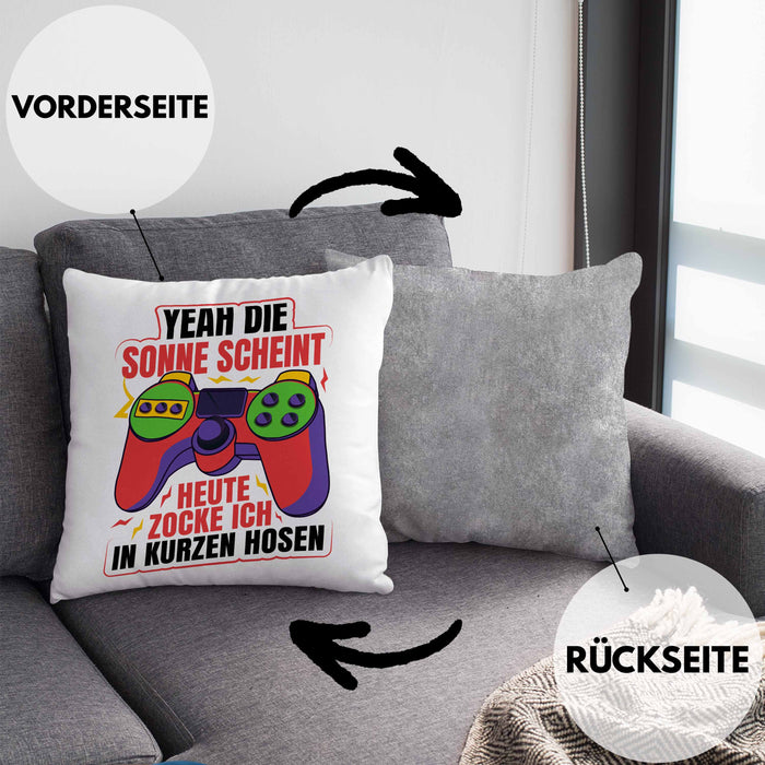Lustige Gamer Kissen mit Füllung 40x40 Zocker Geschenk Gamer Gamergirl Geschenkidee Geburtstag Yeah Die Sonne Scheint (Grau) Grau Trendation