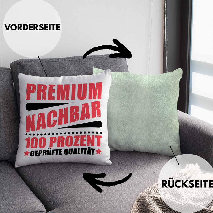 Premium Nachbar Kissen mit Füllung 40x40 Geschenk Bester Nachbar Geschenkidee Nachbarn (Grau) Grün Trendation