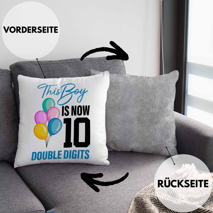 10 Geburtstag Junge Jungen Geschenke Kissen mit Füllung 40x40 10er Geburtstag 10 Jahre Alt Geschenkidee Lustig (Grau) Grau Trendation