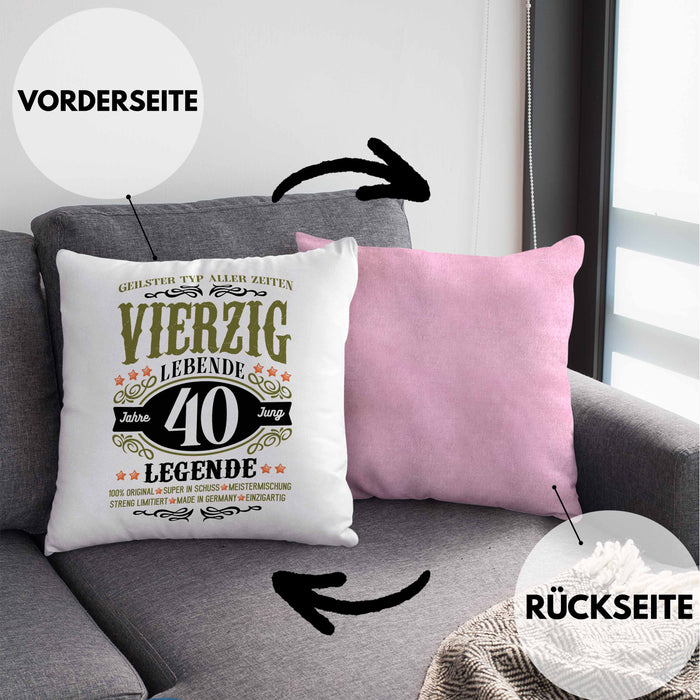 40. Geburtstag Kissen mit Füllung 40x40 Mann Geschenk 40er Geschenkidee 40 Vater Männer Lustig Geschenke 40 Jahre Alt Streng Limitiert Männer Vater (Grau) Rosa Trendation