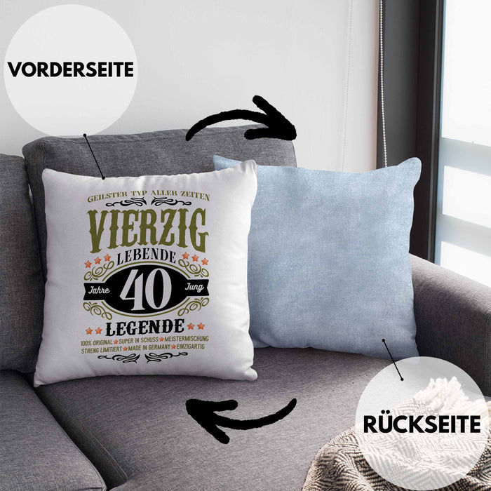 40. Geburtstag Kissen mit Füllung 40x40 Mann Geschenk 40er Geschenkidee 40 Vater Männer Lustig Geschenke 40 Jahre Alt Streng Limitiert Männer Vater (Grau) Blau Trendation