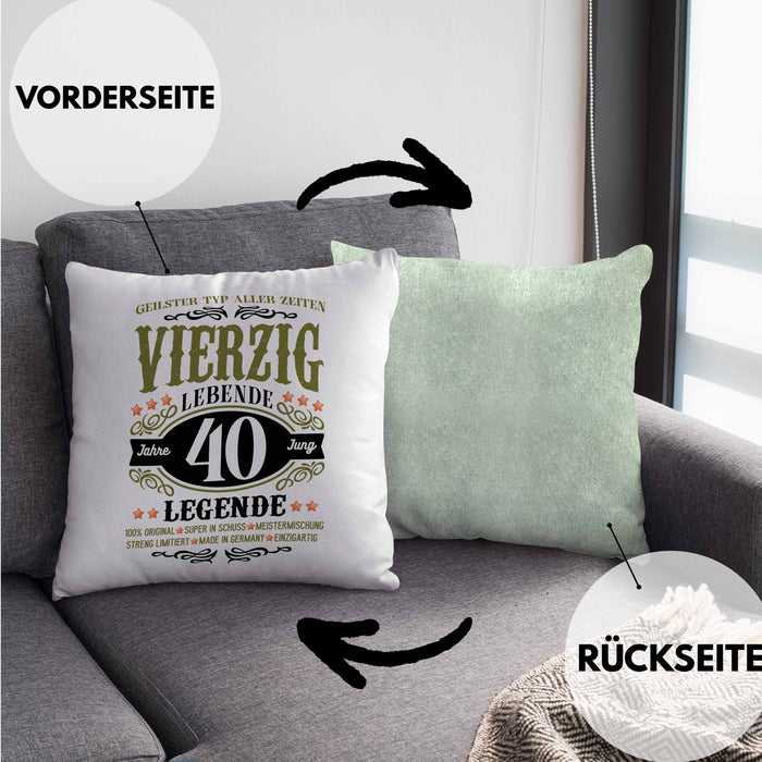 40. Geburtstag Kissen mit Füllung 40x40 Mann Geschenk 40er Geschenkidee 40 Vater Männer Lustig Geschenke 40 Jahre Alt Streng Limitiert Männer Vater (Grau) Grün Trendation