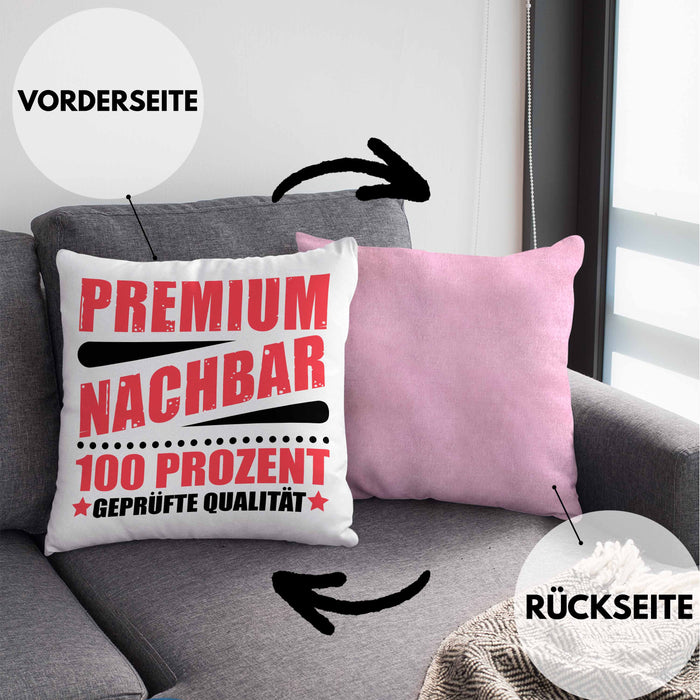 Premium Nachbar Kissen mit Füllung 40x40 Geschenk Bester Nachbar Geschenkidee Nachbarn (Grau) Rosa Trendation