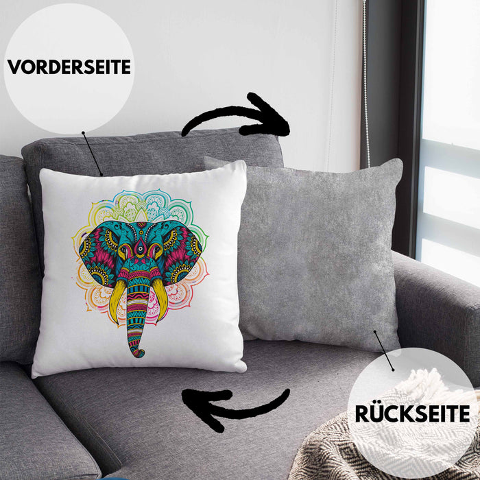 Elefant Kissen mit Füllung 40x40 Geschenk Für Elefanten-Liebhaber Geschenkidee Mandala Bunt (Grau) Grau Trendation